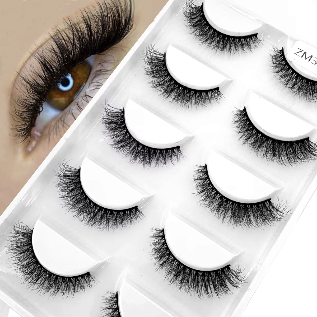 AMSDCN 5 Pairs of Natural Long 3D Mink Hair Eyeliner Extended False Eyelashes Reusable Mink Hair Eyeliner Cosmetics