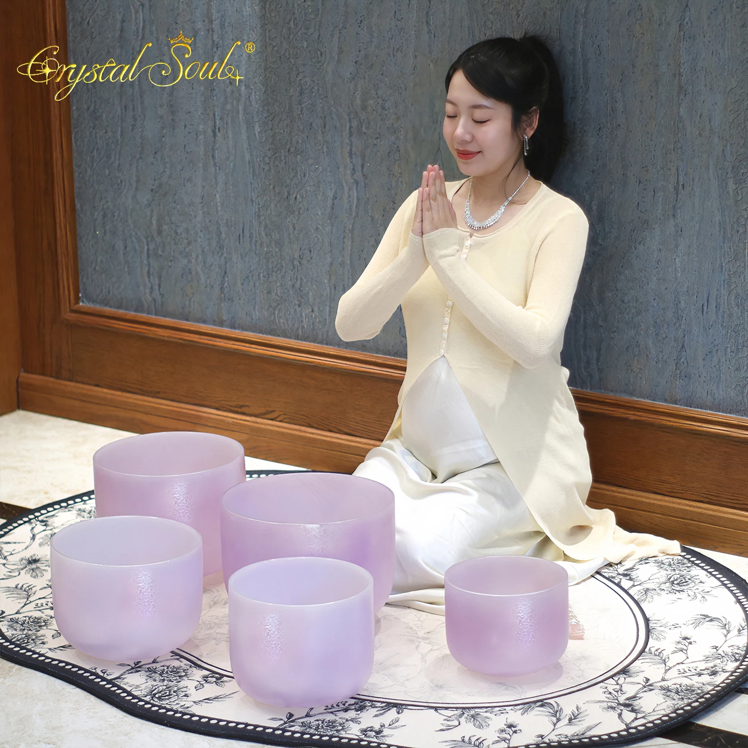 Crystal Soul C#D#F#G#A# Customizable Five Elements  Amethyst QuartzCrystal Singing Bowl Set