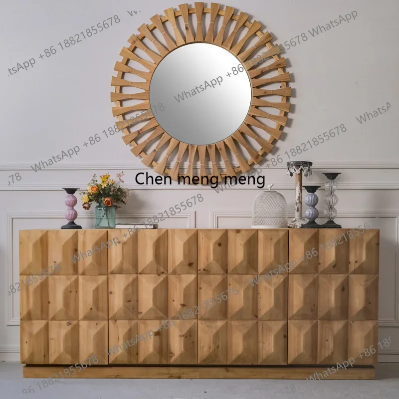 

Wabi Sandy Wind Solid Wood Dining Side Cabinet Retro Living Room Wall Storage Card Cabinet Antique Entrance Cabinet