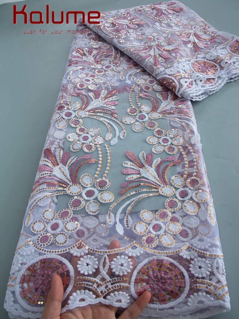 

Kalume African Lace Fabric 2025 High Quality French Mesh Lace Fabric Milk Silk Sequins Lace Fabric for Wedding Party Dress F3473