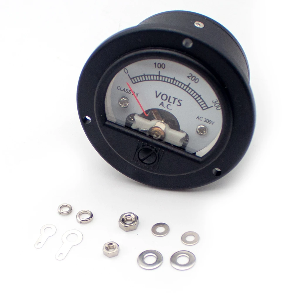S52 Round Black Pointer Meter 220V 300V AC Voltmeter with Retro Design Yellow Backlight