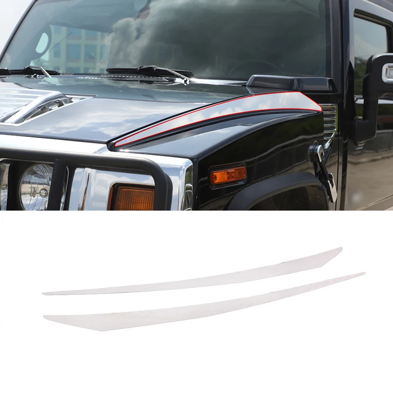 For 2003-2009 Hummer H2 Stainless Steel Silver Car Engine Hood Two Side Trim Sequin Stickers Car Exterior Decorative Accessories