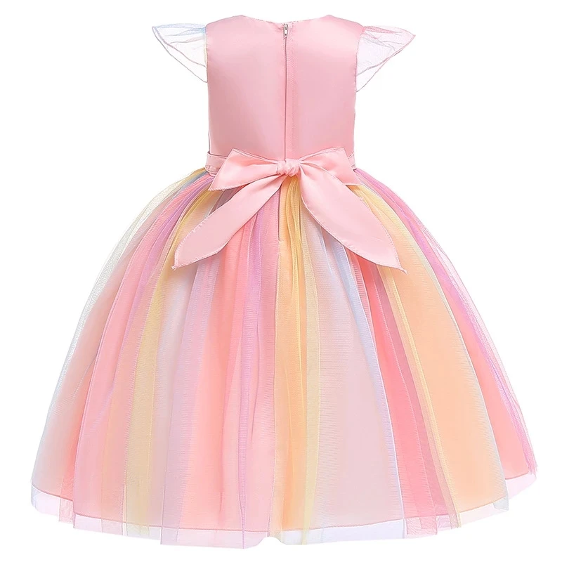 Vestido de unicornio para niña, vestido de fiesta elegante con apliques de flores, disfraces de princesa