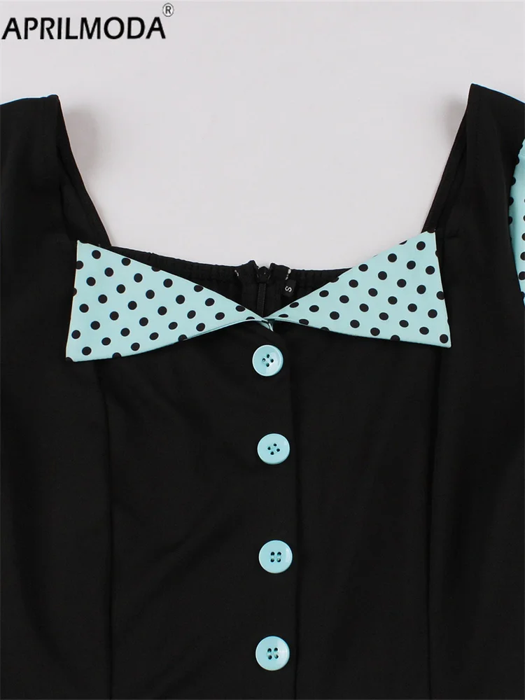 Vestido informal de verano con estampado de lunares para mujer, vestido elegante de manga corta con corte en A, para uso diario y de oficina, estilo años 50, con cinturón