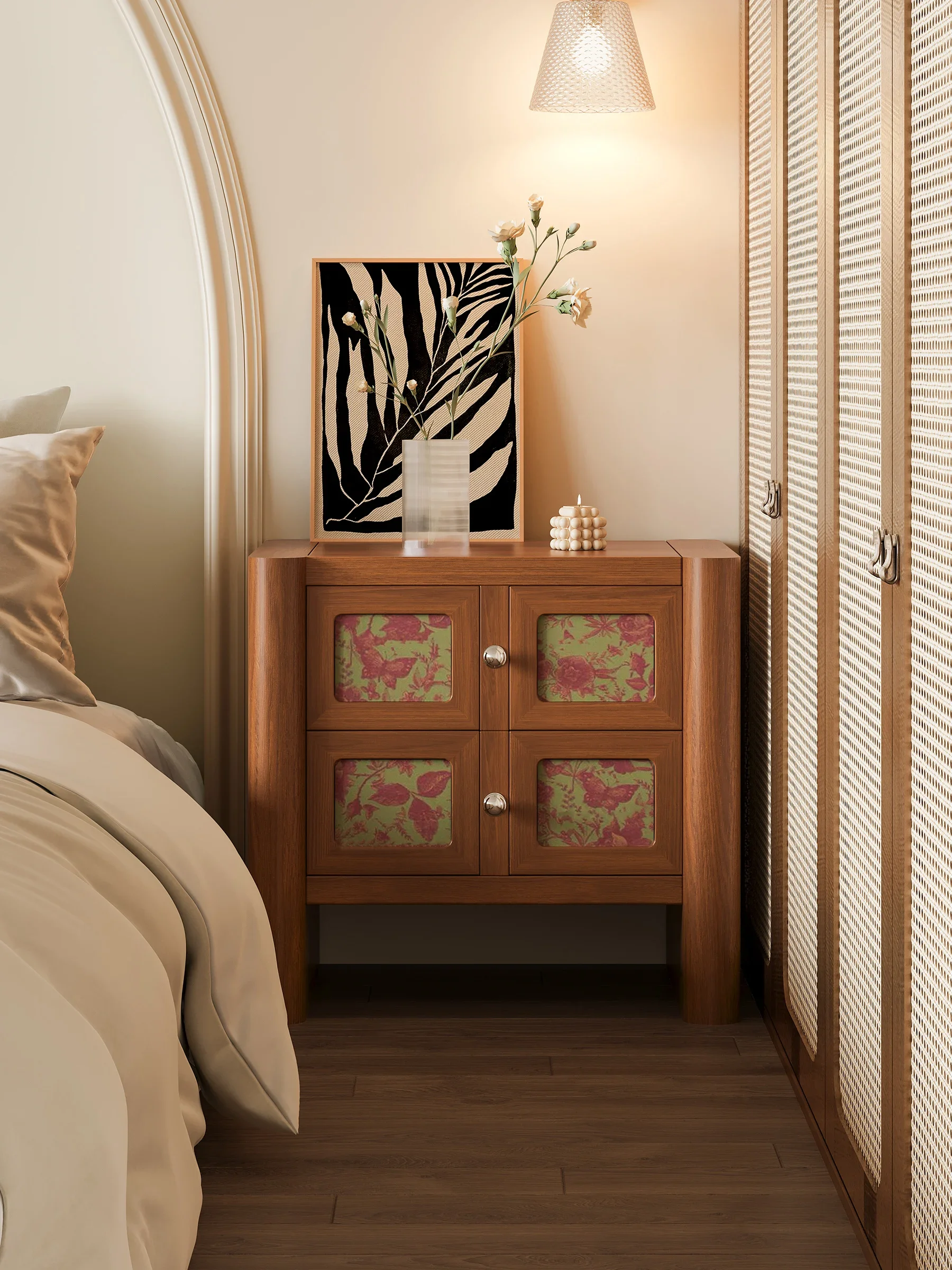 سجل طاولة السرير القديمة على الطراز الرعوي الفرنسي، طاولة بجانب السرير فاخرة وخفيفة الوزن وغرفة النوم وخزانة الصدر ذات درج مزدوج #3