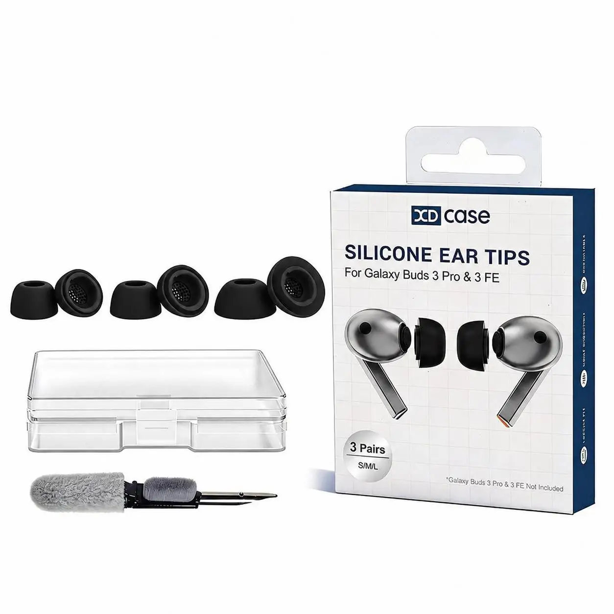 Voor Galaxy Buds3 Pro / 4 Pro / 3 FE XDcase 3 paar siliconen oordopjes, maat S/M/L, reinigingsborstel, kleur willekeurig