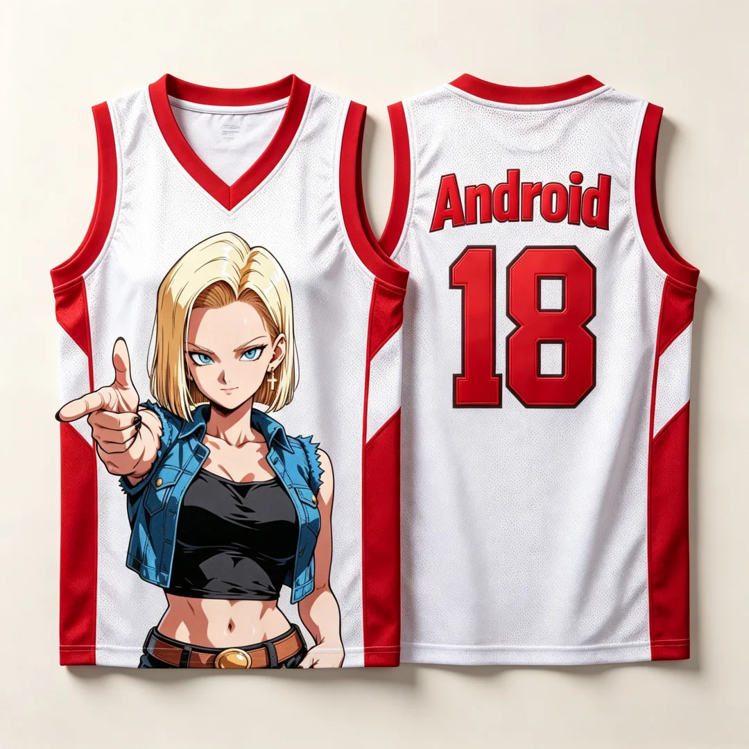 Dragon Ball Android 18 Basketball-Trikot für Damen, 3D-Druck, Sportweste, Weiß, Rosa, Anime, Streetwear, Tank-Top, passende Familien-Outfits – Detail 13