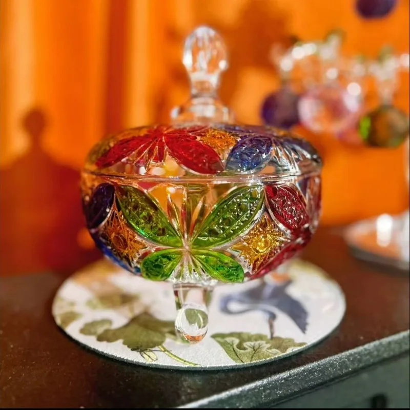 

Painted Crystal Glass Decorative Bottle Light Luxury High-footed Dried Fruit Storage Jar Coffee Table Decorative Ornament
