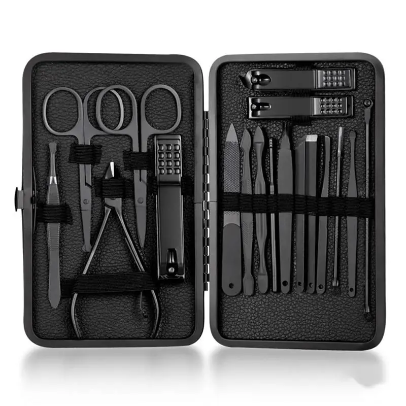 AB68 Nail Clipper Set Stainless Steel Manicure Nail Scissors Pedicure Kit Nippers Trimmer Care Tool With Storage Box 18Pcs