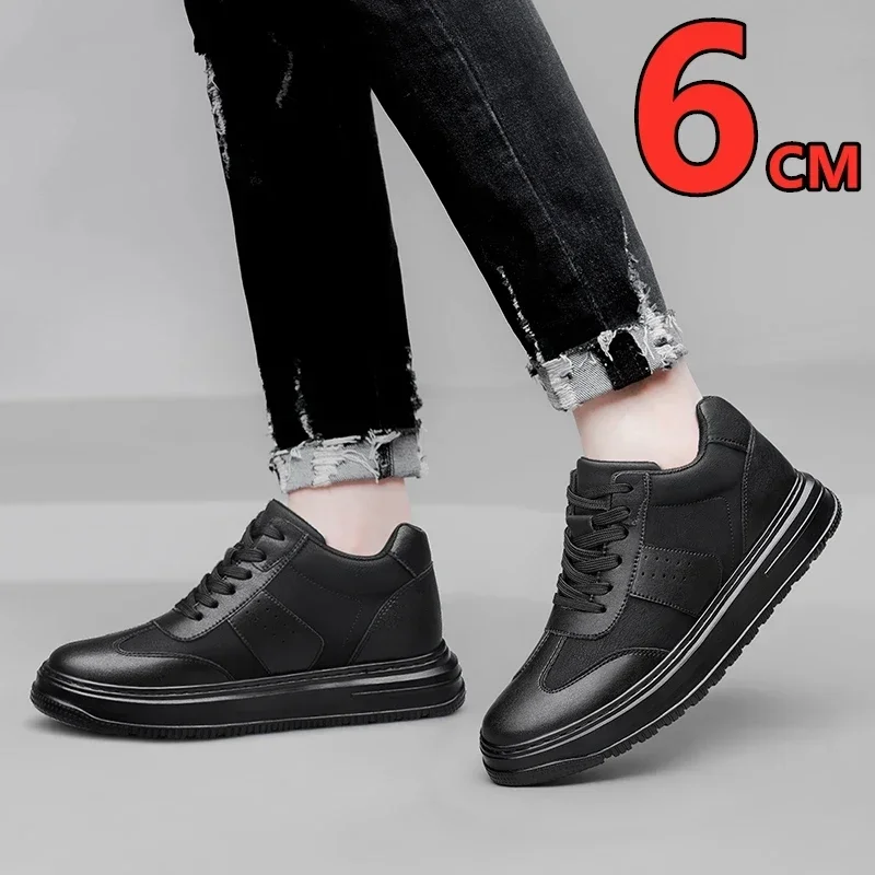 High Quality Mens Casual Elevator Shoes Comfy Genuine Leather Sneakers Lightweight Heightening Walking Shoes Thick Bottom Sports