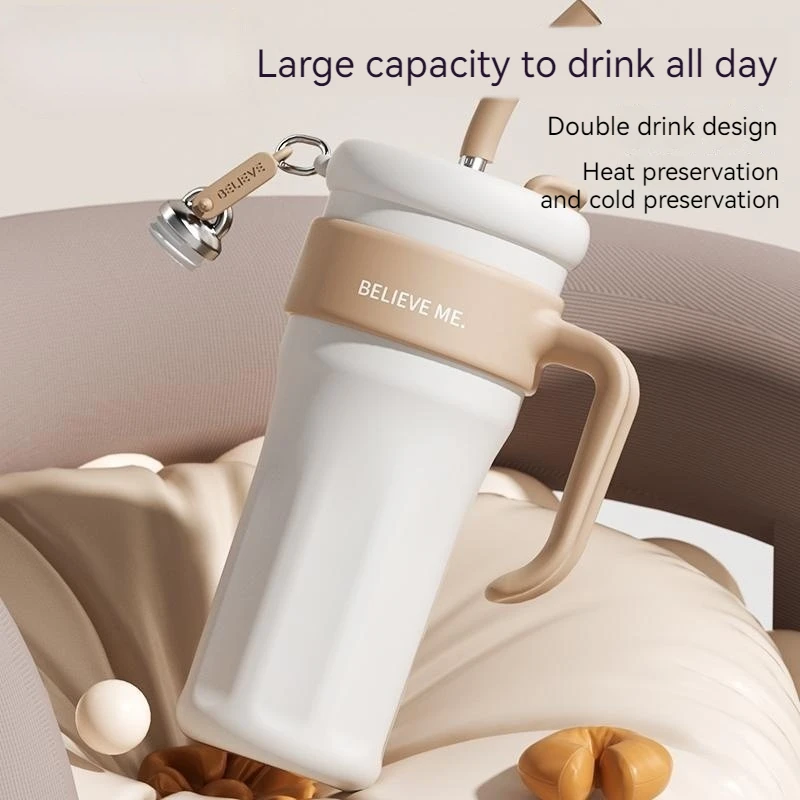 Outdoor 316 Stainless Steel Insulated Cup High Beauty Value Straw Cup Large Capacity Office And Outdoor Dual Use Coffee Cup Gift