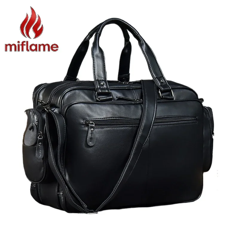 

Men's Top Grain Leather Briefcase Large Capacity Laptop Computer Shoulder Crossbody Bag for Business Travel