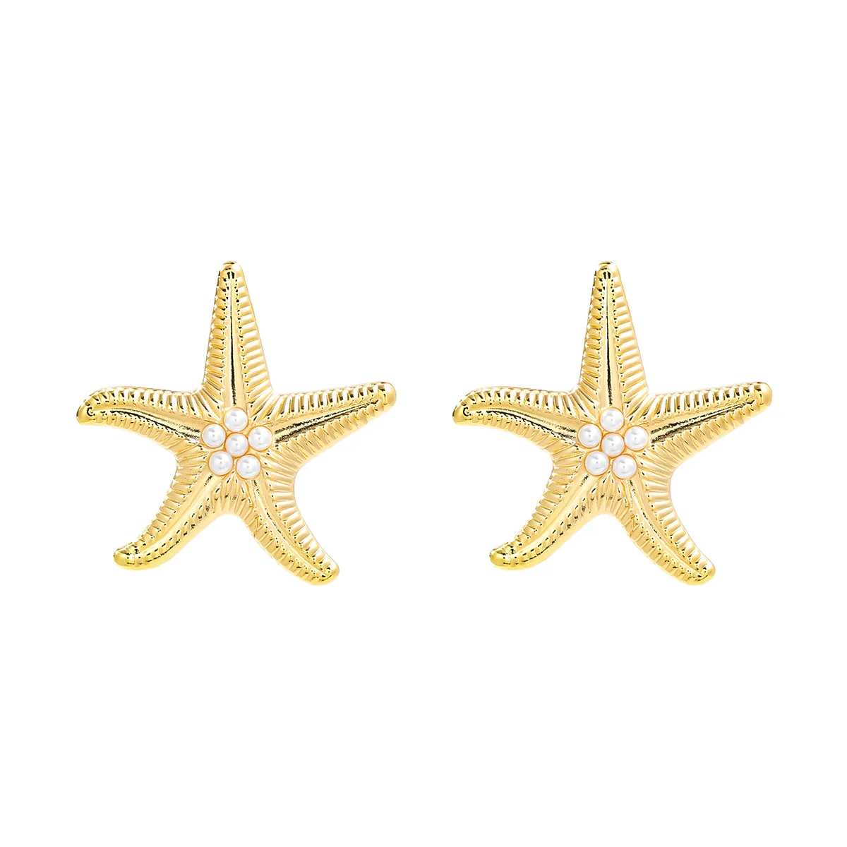 

Summer New Starfish Earrings Alloy Inlaid Pearl Earrings for Women Beach Ocean Style Metallic Feel