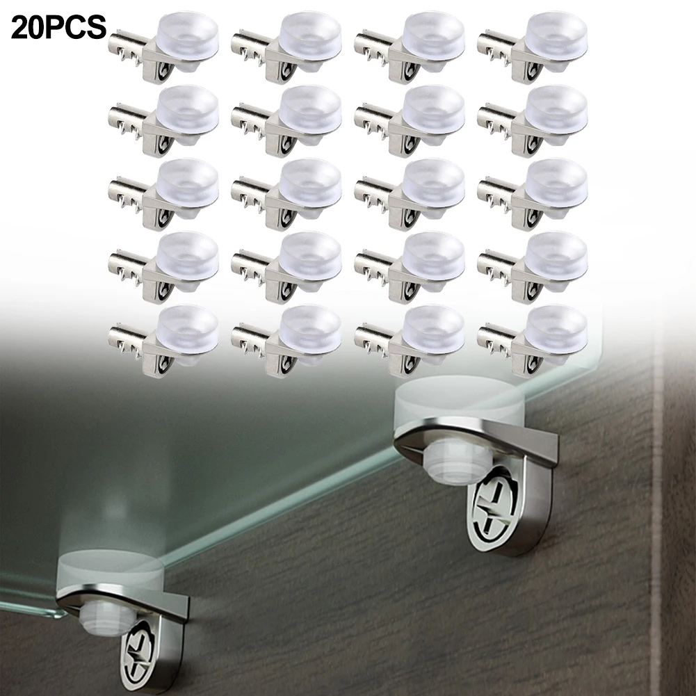 

20 Zinc Alloy Brackets with Suction Cups for Glass and Wood Shelf Support in Furniture Cabinets Wardrobes and Bookcases