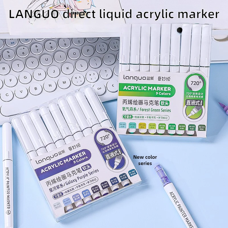 

LANGUO 240/9 Colors Direct Liquid Acrylic Markers Brush Marker Pen for Painting Stone Ceramic DIY School Art Supplies Stationery