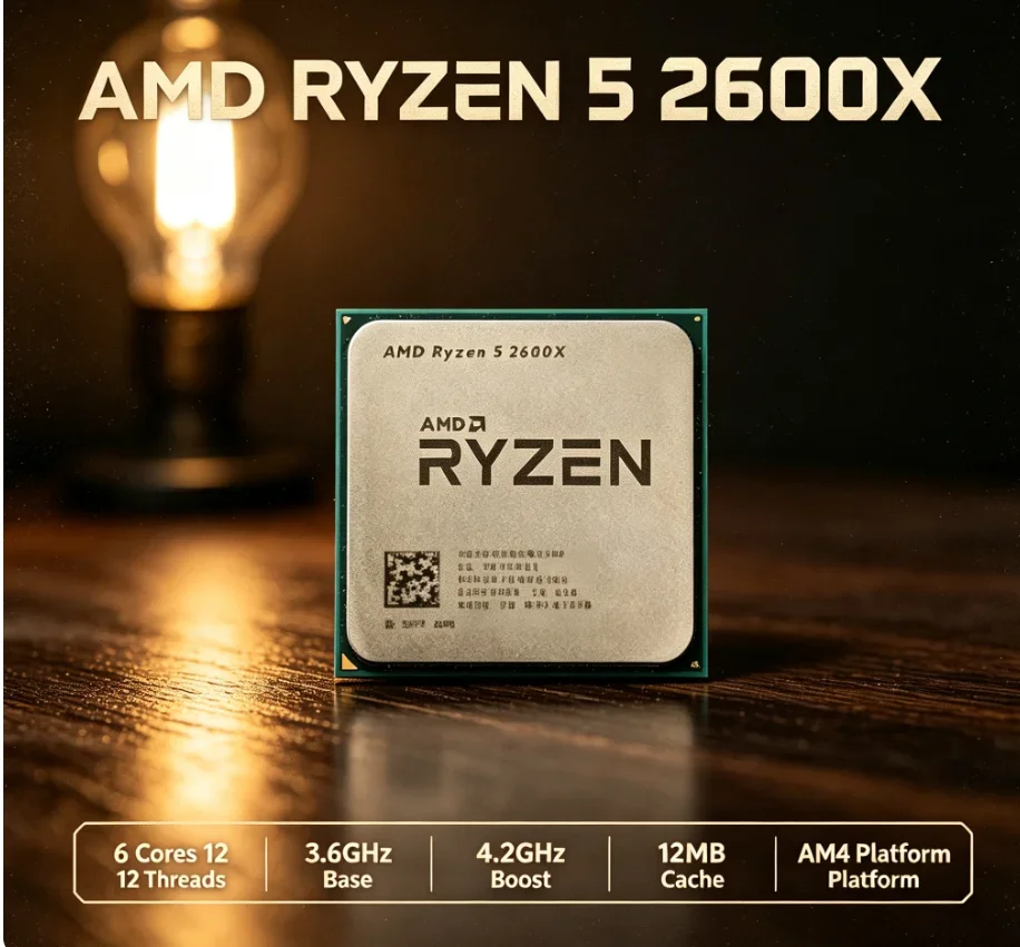 High Frequency AMD Ryzen 5 2600X AM4 CPU Multi-Thread Video Render Casual Gaming Desktop Processor Without Extra Cooling Fan