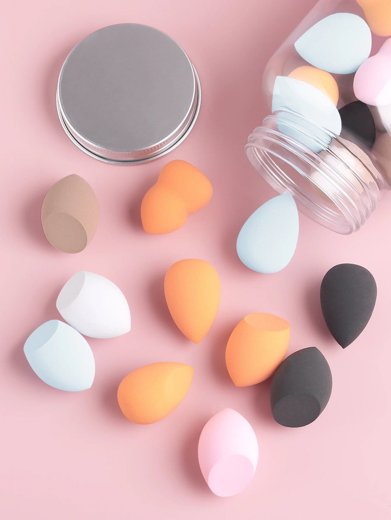 36 mini ovos de beleza engarrafados com várias formas e cores para escolher entre Mini Blender de forma de gota de água portátil reutilizável Esponja Fundação cosmética de beleza Esponja cosmética Blender de maquiagem