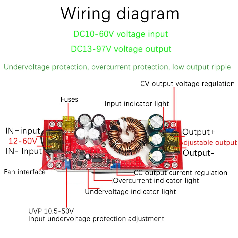 1500W 30A DC-DC Boost Converter 10-60V to 12-90V Step Up Constant Current Power Supply Module Adjustable Voltage Charger