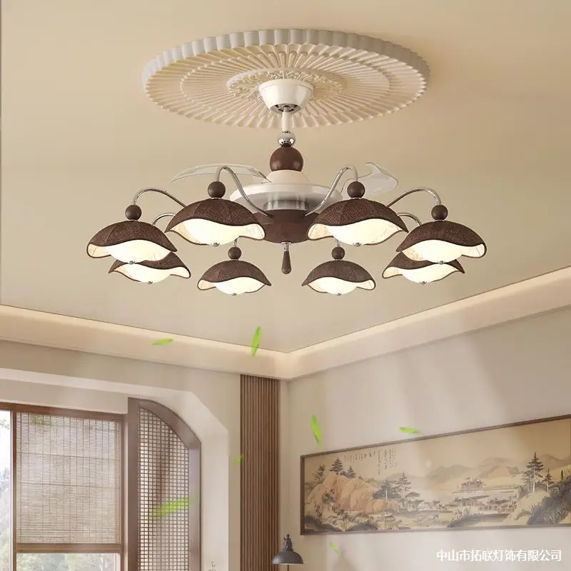 QINGYAO Qingyao, medieval style living room ceiling fan light retro eggshell master bedroom dining room light whole house combin
