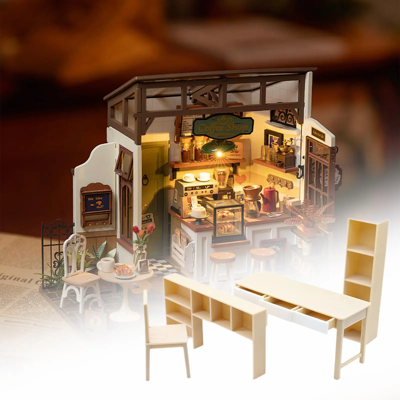 

Dollhouse Desk and Bookshelf Model 1:12 Scale Scene Collectibles Tiny Doll House Accessories Dollhouse Furniture
