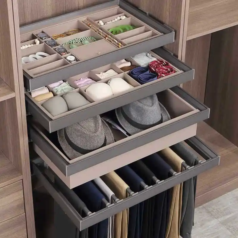 

Wholesale pants rack, wardrobe built-in jewelry box, leather multi-functional household pull basket, drawer pants pull slide har