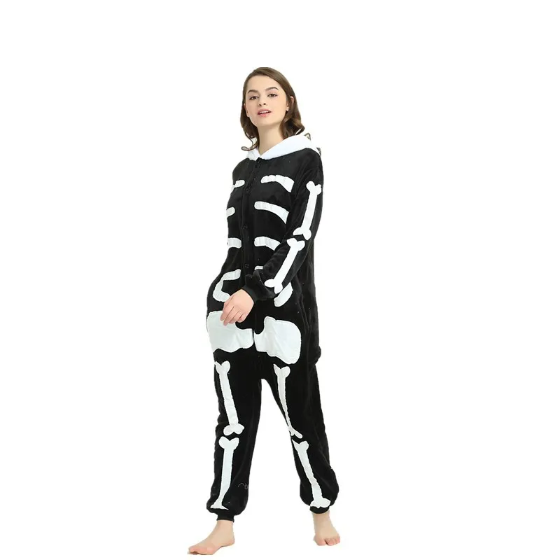 Skeleton Anime Pajamas Women Kigurumi Cartoon Onesies for Adults Men One-Piece Pijamas Fleece Jumpsuit Full Body Cosplay Costume
