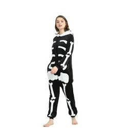 Skeleton Anime Pajamas Women Kigurumi Cartoon Onesies for Adults Men One-Piece Pijamas Fleece Jumpsuit Full Body Cosplay Costume