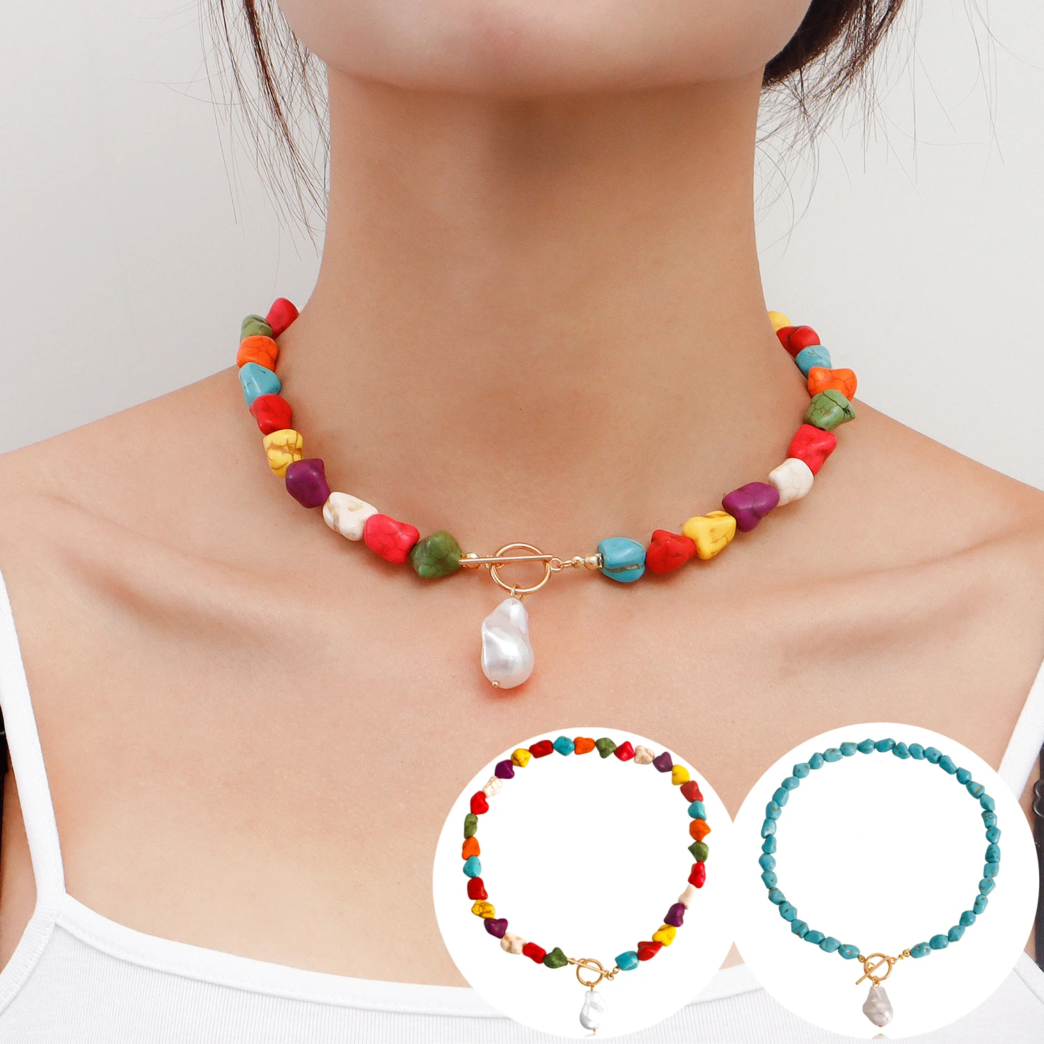 Perles de pierre irrégulières colorées faites à la main, collier ras du cou bohème Simple et décontracté, accessoire de bijoux de fête de mariage, coloré et mignon
