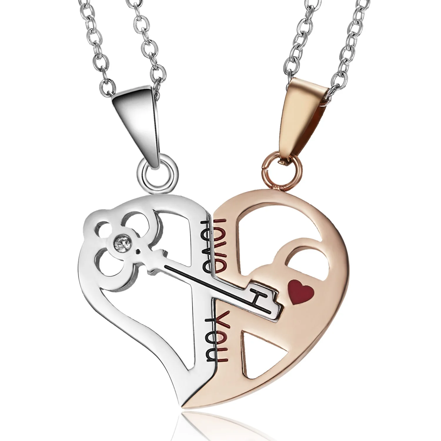 Stainless Steel Necklace Puzzle Necklace Heart-Shaped Two-Tone Engraved Couple Necklace