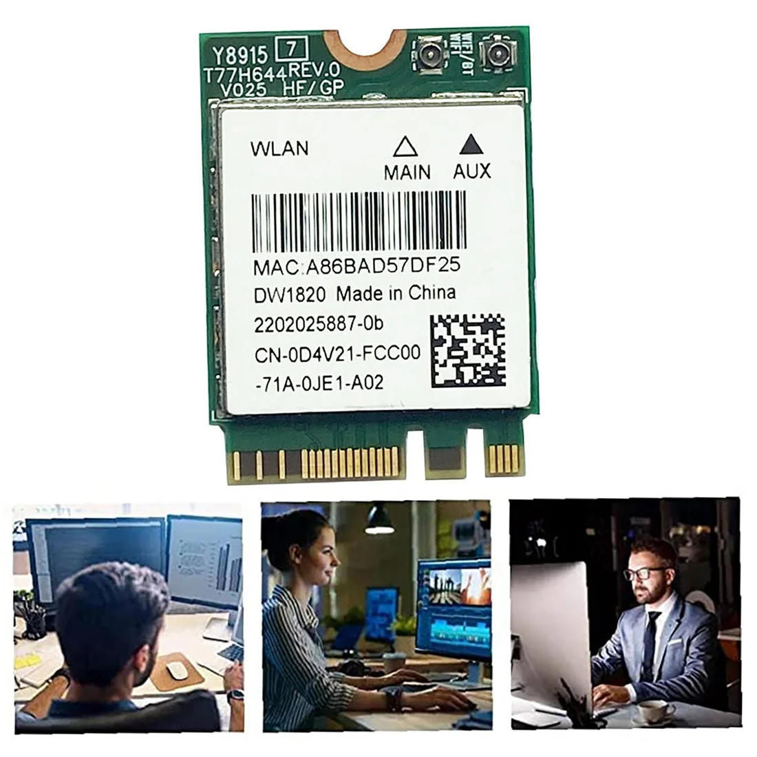 Replacement DW1820 QCNFA344A Wireless Network Card 2.4G+5G Dual-Band Gigabit Bluetooth 4.1 NGFF Network Card Supports 802.11AC