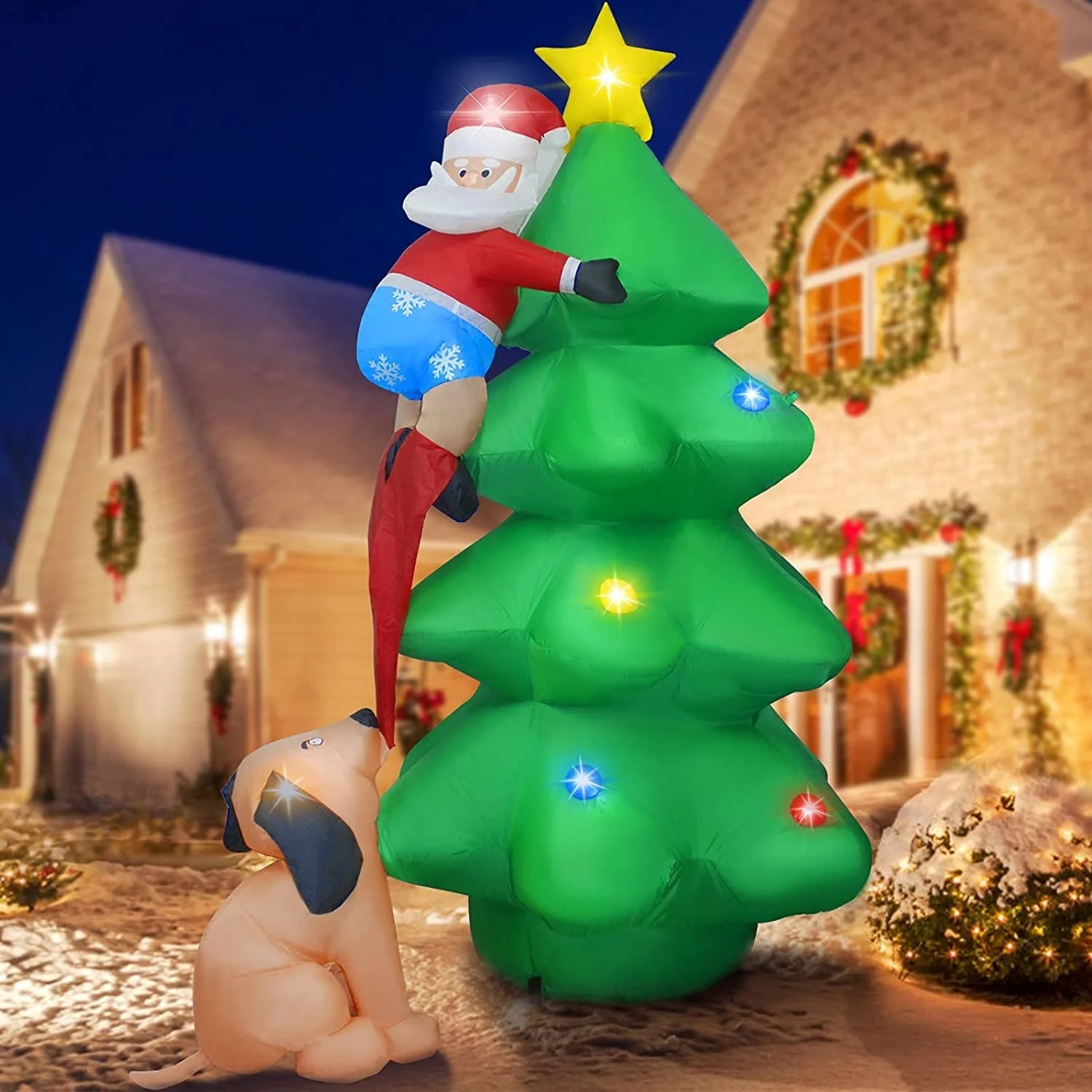 6-foot inflatable Christmas decorations, Santa Claus and dogs inflatable Christmas trees, LED inflatable Christmas decorations