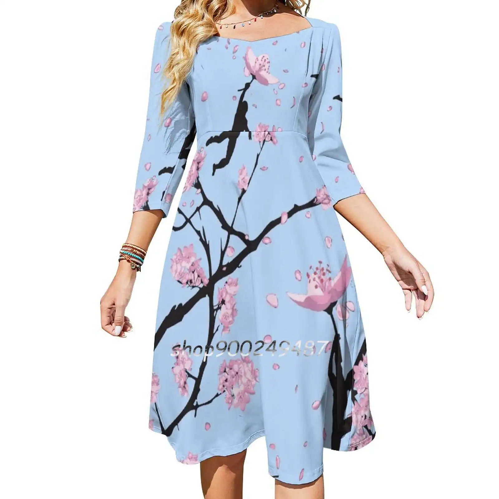 Blossom Flight Evening Party Dresses Midi Sexy Dress Female Sweet One Piece Dress Korean Blossom Flying Cool Nature Funny Retro