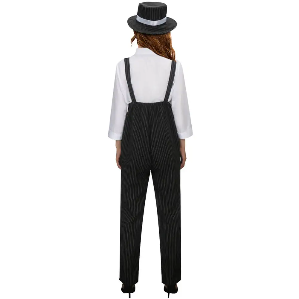 1920s Gangster Mobster Lady Halloween Cosplay Costume For Women Theme Party Outfits Shirt Overalls Hat Tie Takerlama