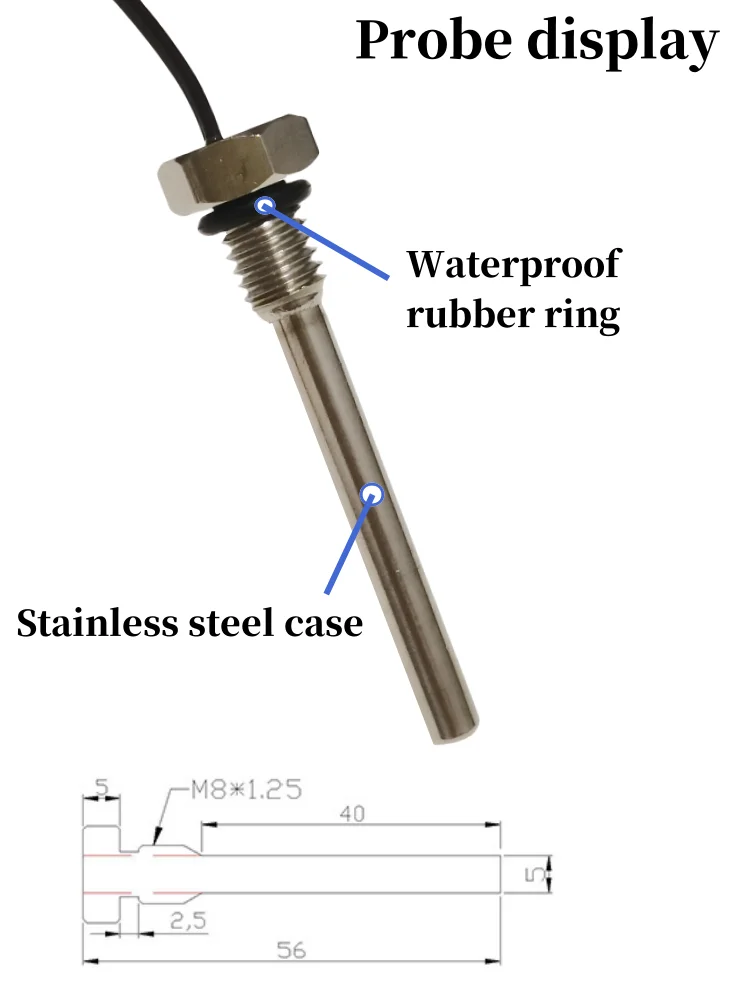 1PCS 10K M8 hexagonal probe NTC thermistor temperature sensor 1.25 thread B3950 B3435 10K 50K 100K 1M Probe plus length