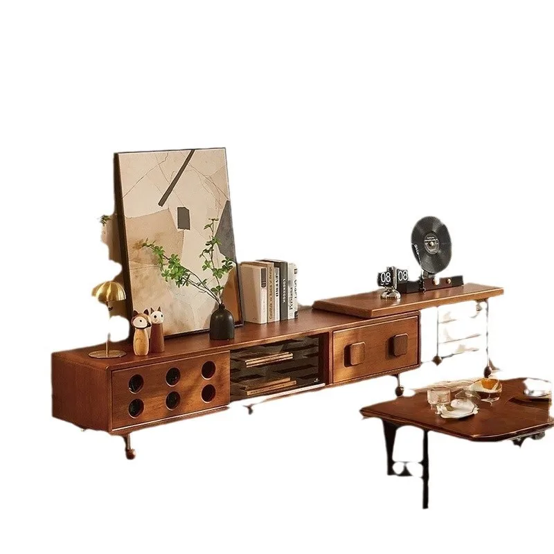 

Medieval telescopic TV cabinet small apartment solid wood storage cabinet combination French light luxury