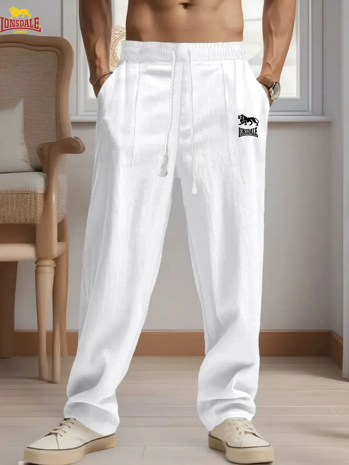 

LONSDALE's new printed men's cotton and linen trousers, in solid colors, with a Chinese style design, are suitable for spring an