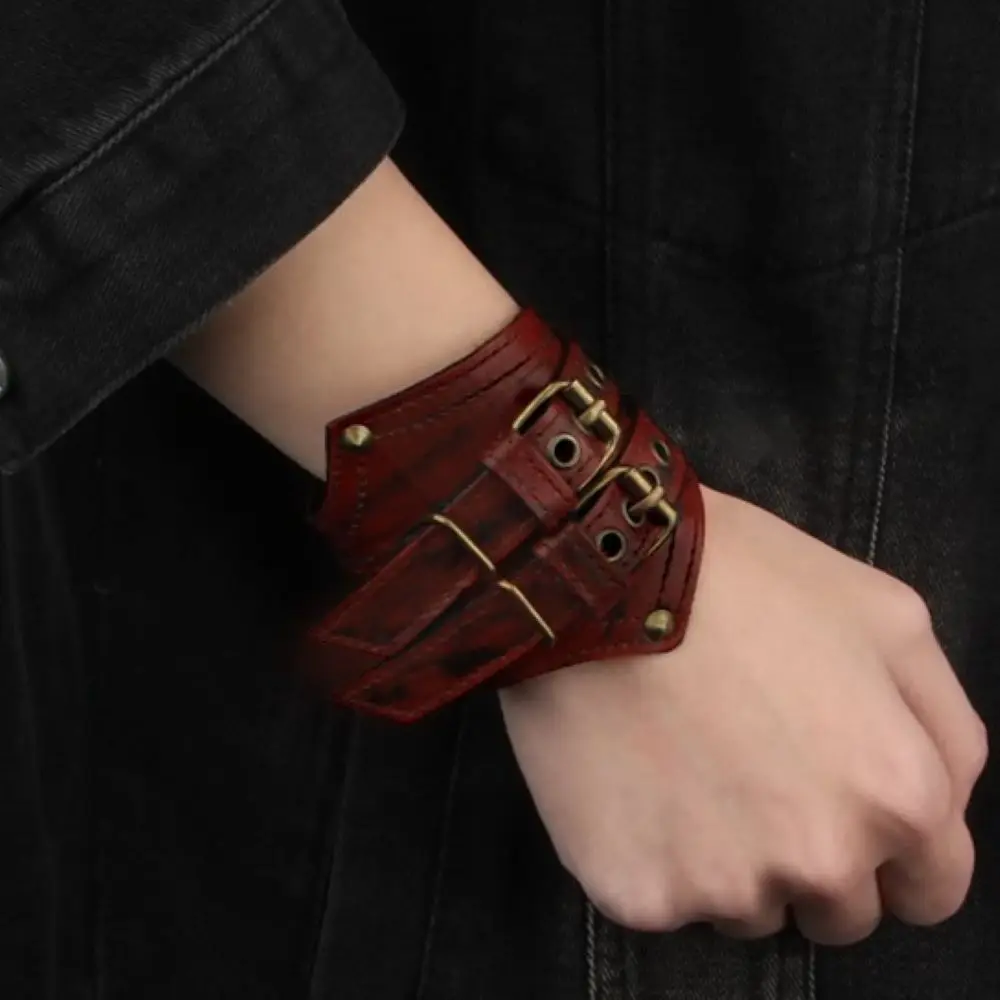 

Rock Retro Cowhide Men's Bracelet Punk Two-layer Cowhide Men's Bracelet Wide Leather Braided Rope Bracelet Lovers Gift