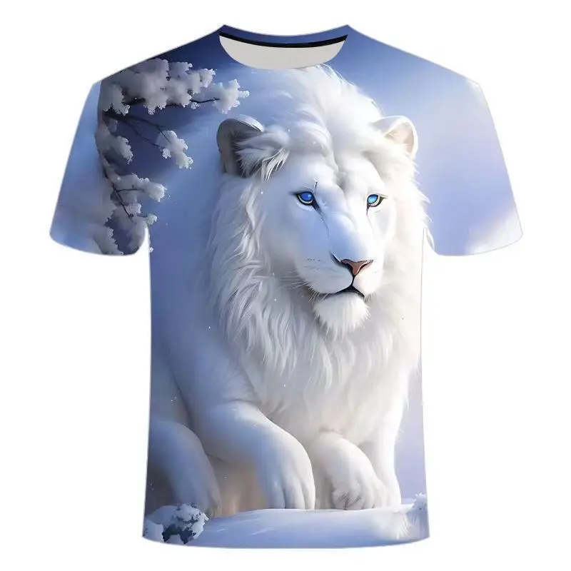 

New Summer Lion Pattern 3D Print T-Shirt Men Women O-Neck Fashionable Short Sleeve Oversized Harajuku Tees Tops Kid Man