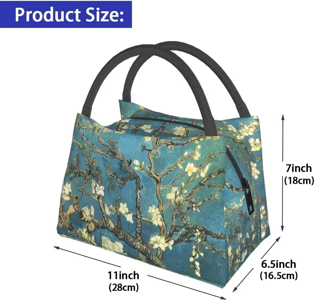 Vincent Van Gogh Blossoming Almond Tree Lunch Bag Tote Bag Lunch Bag for Men Women Lunch Box Reusable Insulated Lunch Container