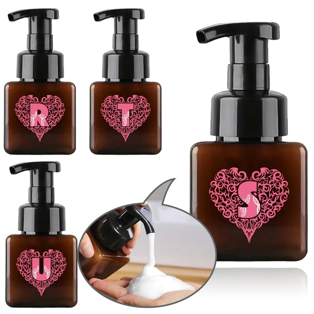 

250ml Refillable Foam Pump Bottle Portable Foaming Soap Dispenser Four Party Foam Organizer For Bathroom Love Letter Pattern