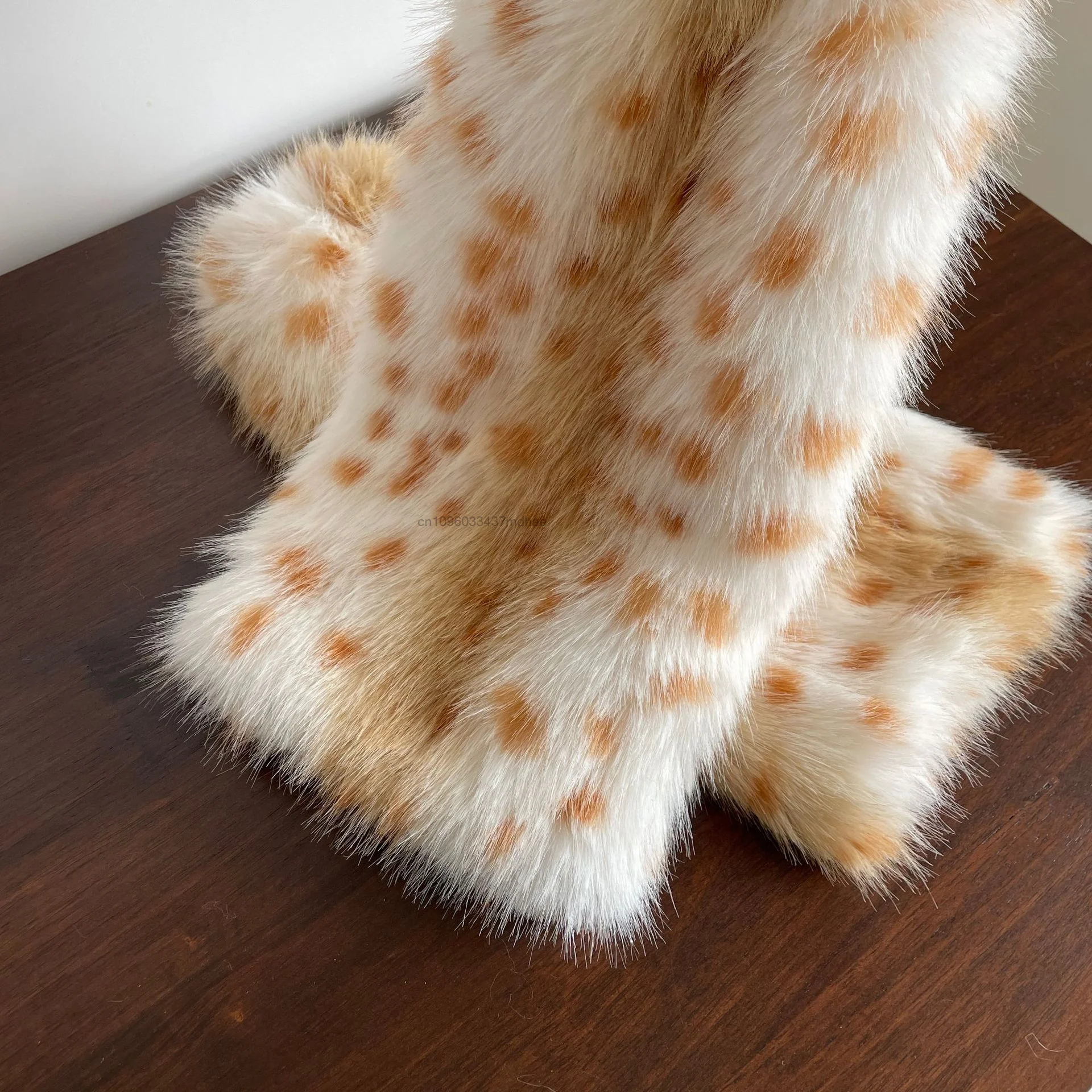 Women Faux Fur Leg Warmers Leopard Print Furry Boot Covers Goth Kawaii Long Plush Winter Warm JK Cosplay Leg Cuffs Accessories - view 4