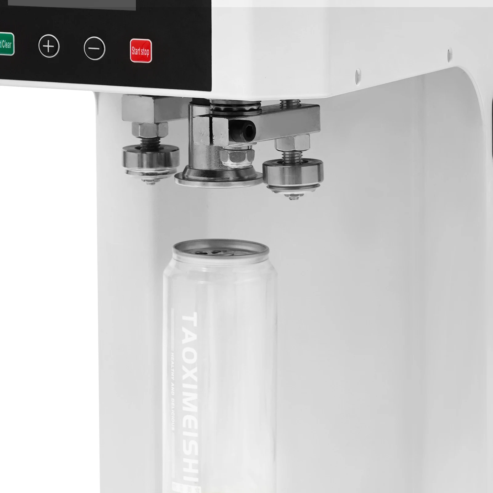 เครื่องซีลกระป๋องเชิงพาณิชย์อัตโนมัติ 1600rpm สีขาวพร้อมโซลูชันการซีลประสิทธิภาพสูงประหยัดพื้นที่