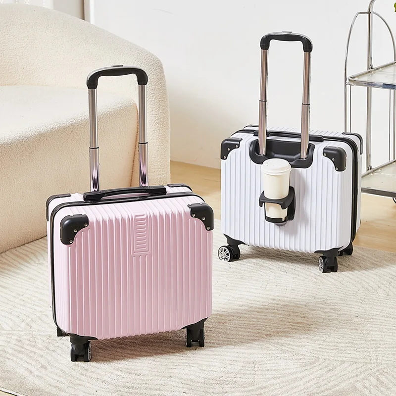 18-inch solid color minimalist trolley case, business lightweight suitcase, thickened suitcase with casters and cup holders