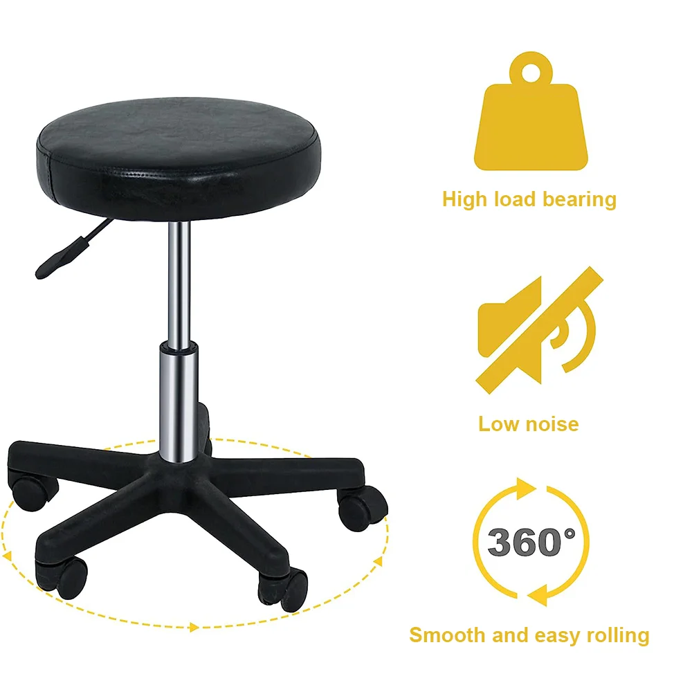 Round Rolling Stool Height Adjustable Swivel Lift Stool with 5 Wheels 35cm Dia Seat Stool Chair for Bar Salon Office Housework