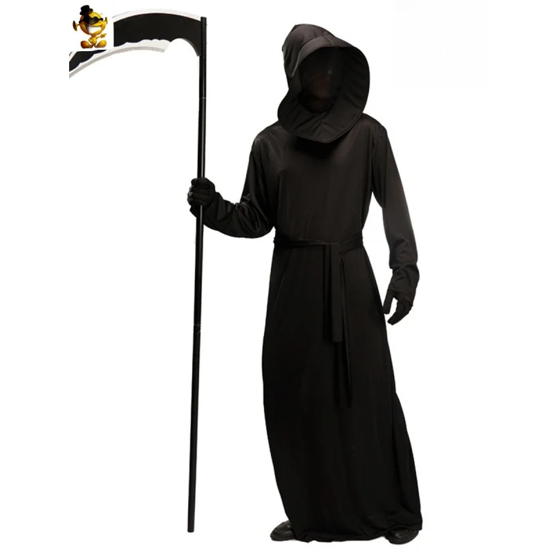 

Men's Bla Devil loween Costume Stage Performance Death God Role-plang Outfit Harvest Festival Scythe Monster Costume