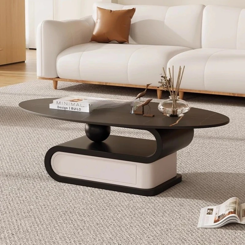 

Italian rock slab coffee table living room household small apartment designer new coffee table light luxury high-end oval