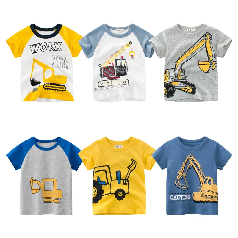 2-10Y Cartoon Print Baby Boys T Shirt for Summer Infant Boy Excavator T-Shirts Short Sleeves Kids Clothes Toddler Cotton Tops