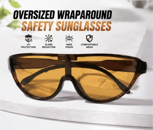 Glossy Black One Piece Pilot Sunglasses YL277 Brown Yellow UV400 Lens Retro Integrated Frame Fashion Windproof Sun Glasses for Driving Outdoor Sports