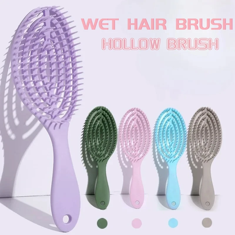 Peine de masaje elástico relajante, peines huecos portátiles para el cabello, cepillo de masaje del cuero cabelludo, herramientas de peinado de salón, cepillo Circular de Color sólido