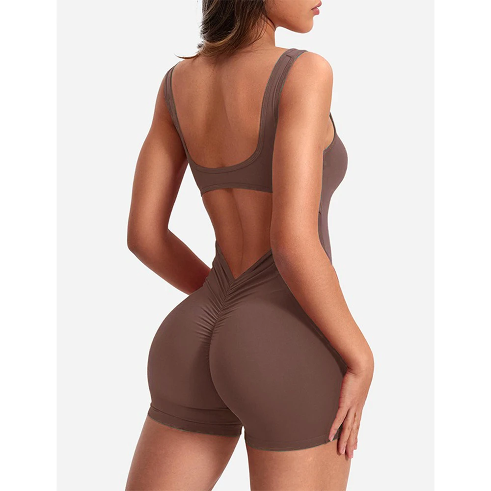 إمرأة مثير عارية الذراعين تانك السروال القصير اليوغا Playsuit Bodycon قطعة واحدة الرسن بعقب رفع ارتداءها تمتد حللا منصات الصدر